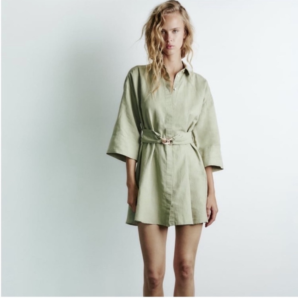 NWT Zara Linen Blend Belted Dress 🤍